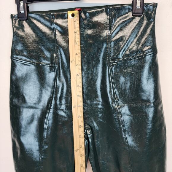 Spanx Faux Patent Leather Liquid Gloss Leggings Size M Deep Green Moto 20301R - Picture 11 of 15